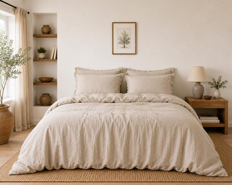 Natural Beige Duvet Cover, Stone Washed Linen Bedding Set, Organic Neutral Bedroom Decor, Cozy Bedding,Cozy Bedding Farmhouse Bedding Set thumbnail 2