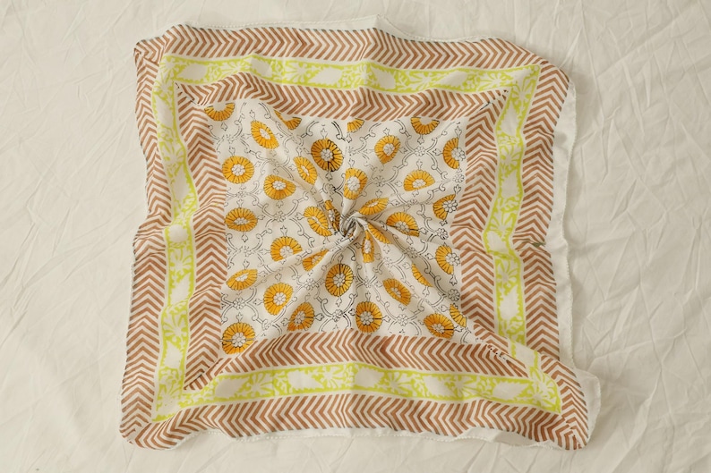Hand Block Printed Cotton Bandana: Boho Artisan Scarf thumbnail 3