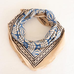 Hand Block Printed Organic Cotton Bandana: Brown & Green Floral Scarf