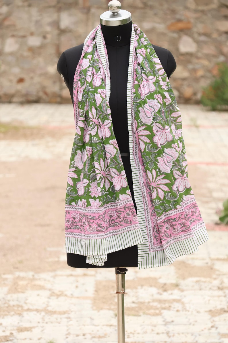 Hand Block Print Cotton Sarong: Boho Beach Cover-Up, Lightweight Hand Block Printed Beach Cover Up | Sustainable Boho Resort Outfit thumbnail 4