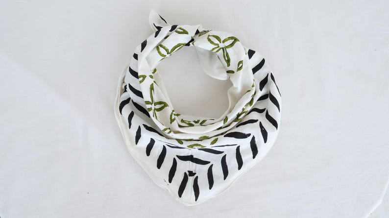 Hand Block Print Cotton Bandana | Floral Neck Scarf | Natural Cotton Scarf | Organic Cotton Boho Bandana for Hair, Neck, Pet, Gift for Her thumbnail 2
