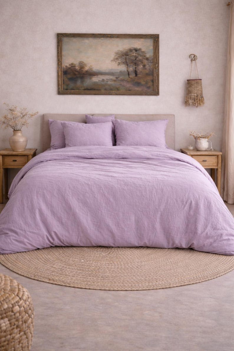 Lavender Washed Linen Duvet Cover Set – Romantic Bedding Set,Breathable Comforter Cover,King Size Queen Bedding Size Cover,Washed Bedding thumbnail 4