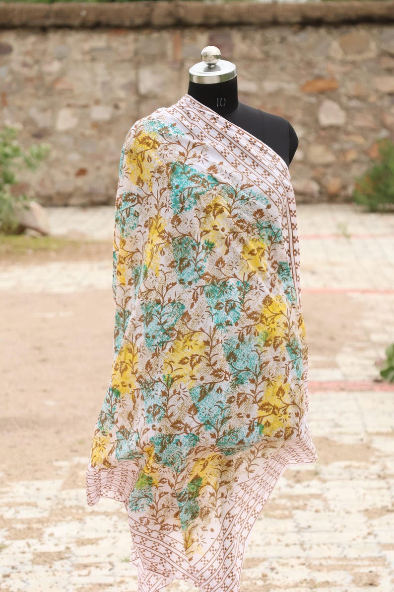 Floral Block Print Cotton Sarong: Boho Beach Wrap thumbnail 4