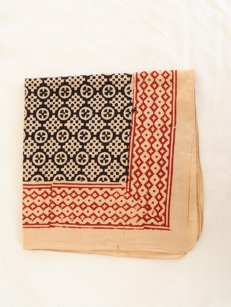 Set of 7 Hand Block Printed Bandanas | Natural Cotton | Artisan Block Print Scarves | Sustainable Gift Set | Hair Wrap, Face Cover, Gift Set thumbnail 4