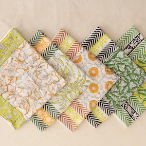 Handblock Print Cotton Bandana Set: 5 Pcs Organic Head Scarf