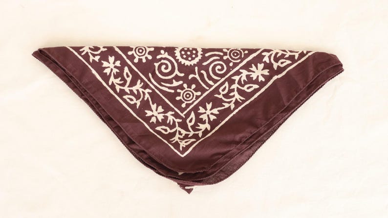 Hand Block Printed Cotton Bandana: Boho Floral Head Scarf | 100% Cotton Floral Head Scarf | Boho Hair Wrap, Neck Scarf & Gift | Artisan Made thumbnail 5