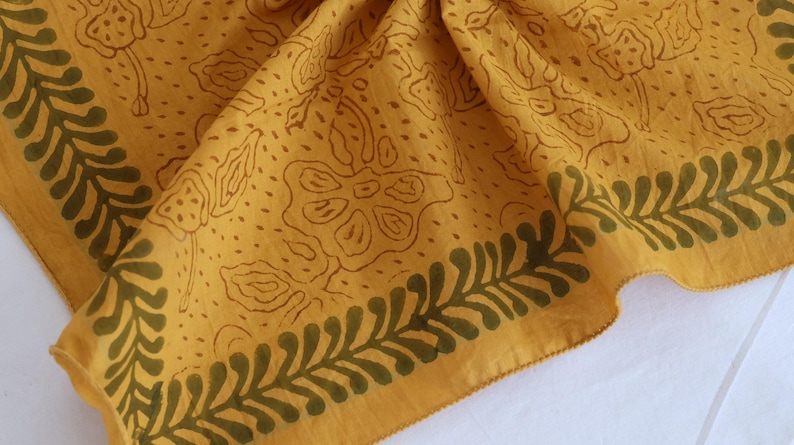 Floral Hand Block Printed Cotton Bandana: Boho Scarf thumbnail 3