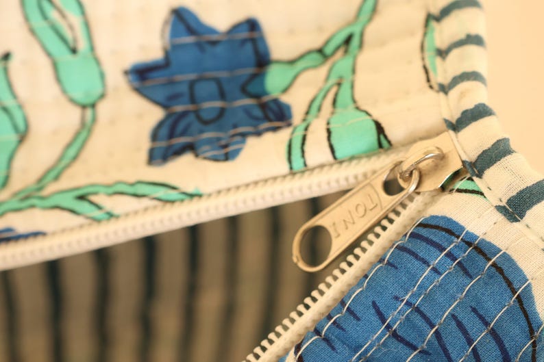 Blue Quilted Floral Bag – Handmade Cotton Tote for Women, Beach Bag, Grocery & Large Quilted Travel Bag | Boho Market Bag, Eco-Friendly Bag thumbnail 5