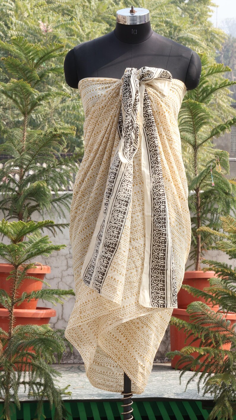 Hand Block Printed Cotton Sarong: Boho Beach Wrap, 100% Cotton Beach Wrap, Boho Resort Wear, Lightweight Travel Shawl, Eco-Friendly Sarong thumbnail 3