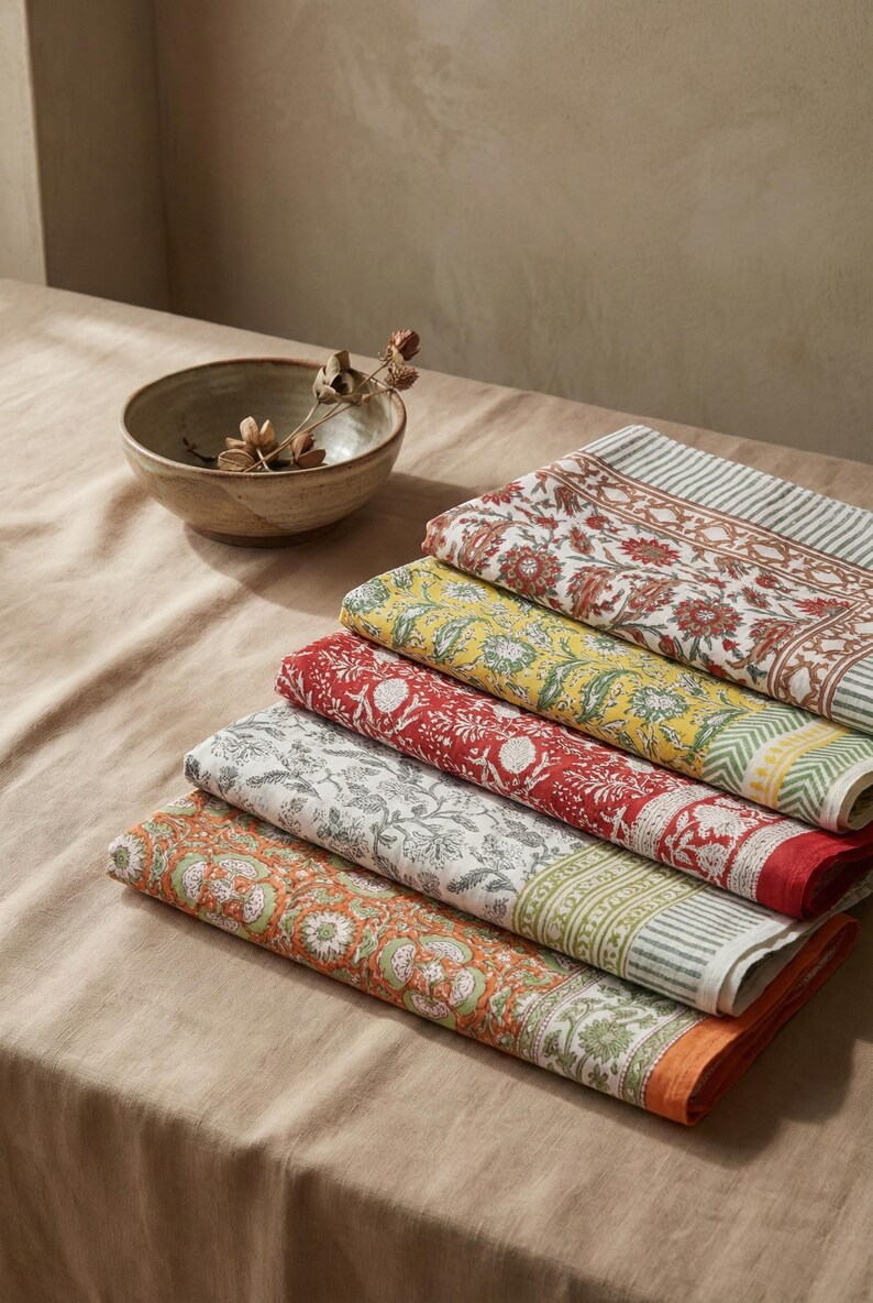 Set of 5 Eco-Friendly Hand Block Print Sarongs | Artisan Cotton Boho Beach Wraps, Resort & Festival Wear,Perfect Gift for Her, Summer Wraps thumbnail 2