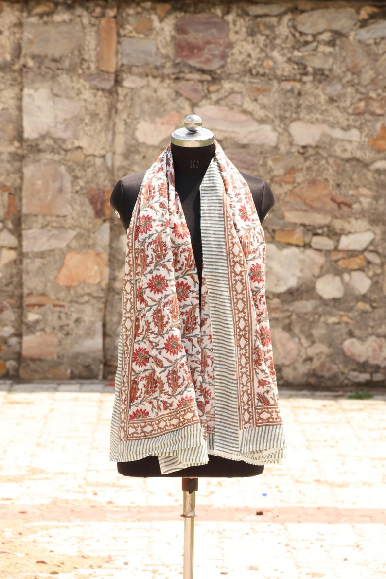 Hand Block Printed Cotton Sarong: Boho Beach Wrap, Floral Beach Wrap, Eco Friendly Resort Wear, Lightweight Travel Boho Sarong summer Scarf thumbnail 5