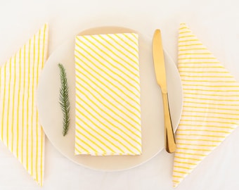 Hand Block Printed Cotton Napkins: Yellow Stripe, Eco-Friendly
