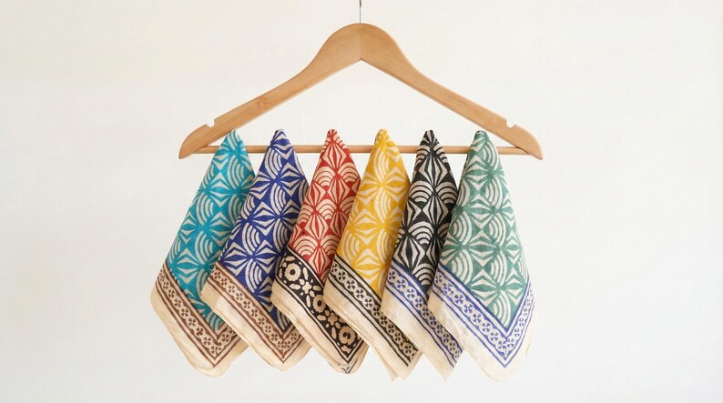 Set of 6 Handmade Bandana - Hand Block Print, Boho Festival Neckerchief, Pet Dog Neck Wrap, Yoga Headband and Bandana Gift Set for Women Men thumbnail 2