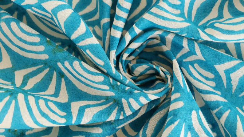 Hand Block Printed Cotton Bandana: Blue Floral Geometric Scarf | Natural Cotton Scarf | Boho Bandana for Hair, Neck, Pet, Gift for Her thumbnail 4