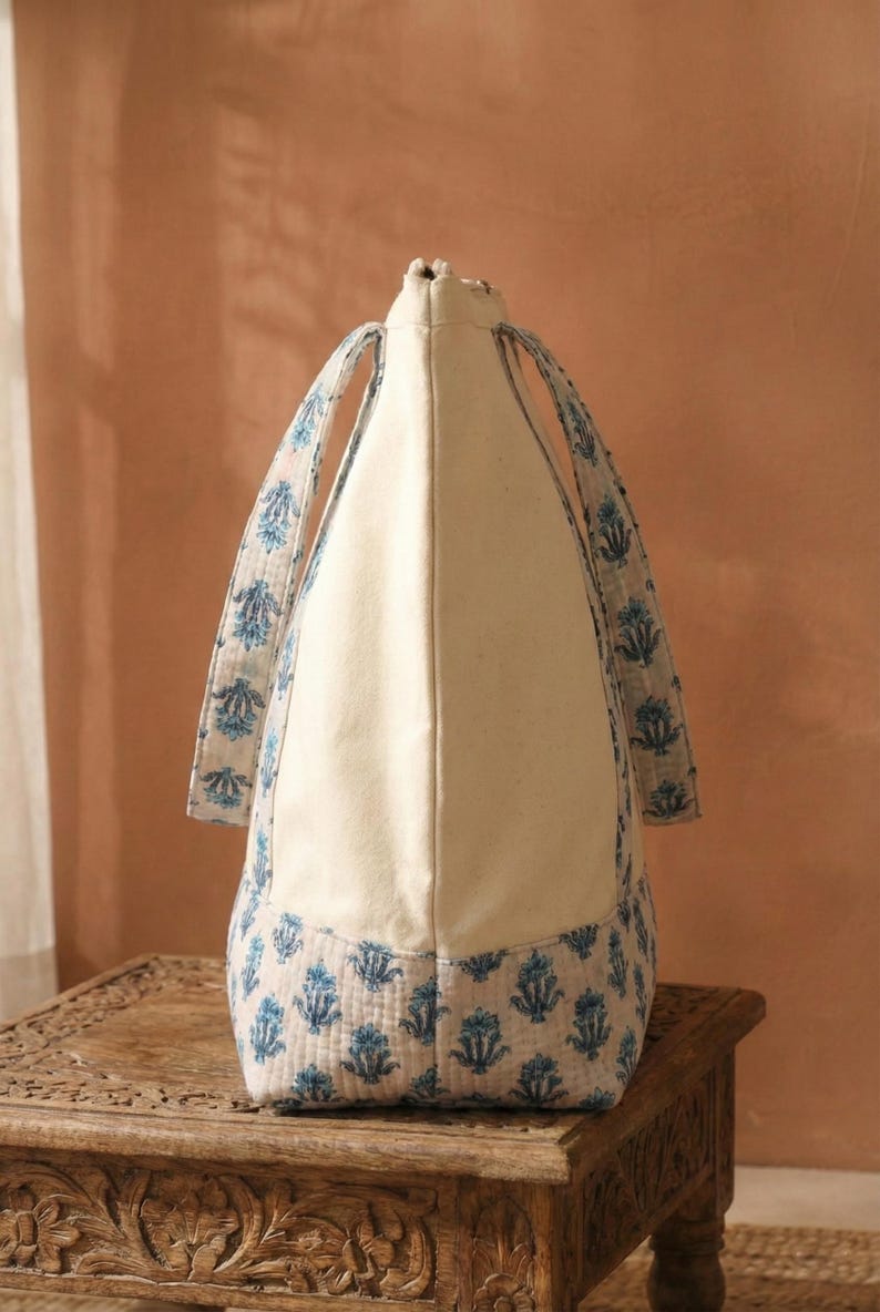 Floral Canvas Tote Bag for Women,Handmade Cotton Market Bag,Sustainable Everyday Tote, Everyday Shopping & Travel Bag, Tote Bag Gift for Her thumbnail 3