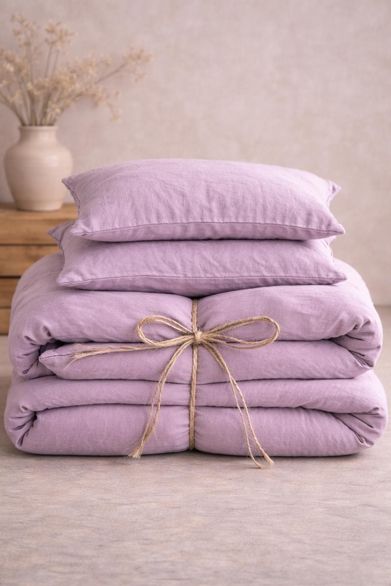Lavender Washed Linen Duvet Cover Set – Romantic Bedding Set,Breathable Comforter Cover,King Size Queen Bedding Size Cover,Washed Bedding thumbnail 3