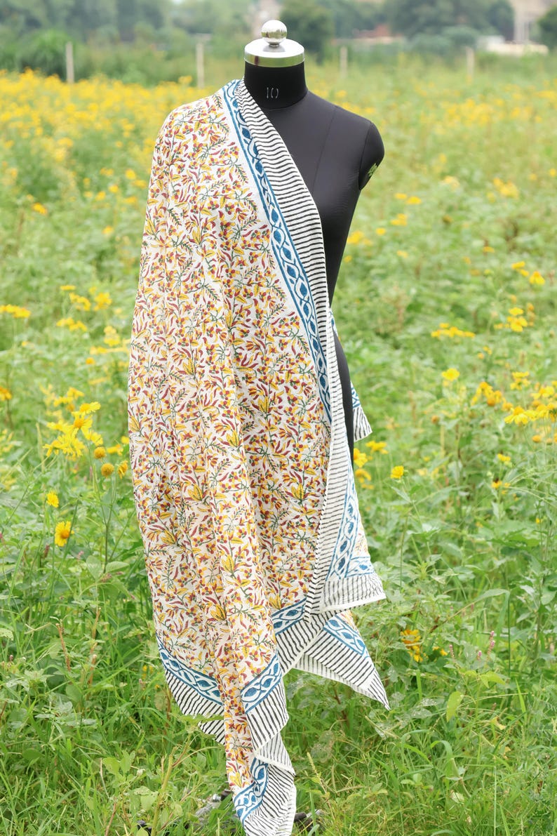 Floral Block Print Cotton Sarong: Handmade Boho Beach Cover-Up, Floral Beach Wrap, Eco Friendly Resort Wear, Lightweight Sarong summer Scarf thumbnail 4