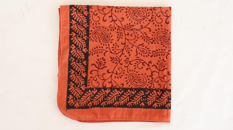 Hand Block Printed Cotton Bandana: Boho Eco-Friendly Scarf thumbnail 4