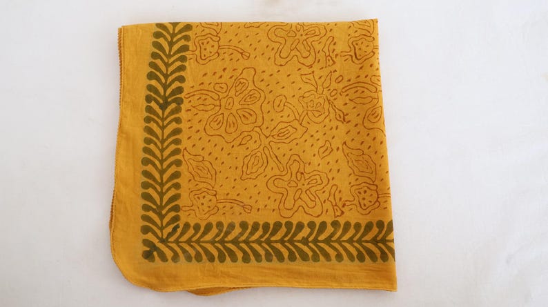 Floral Hand Block Printed Cotton Bandana: Boho Scarf thumbnail 4