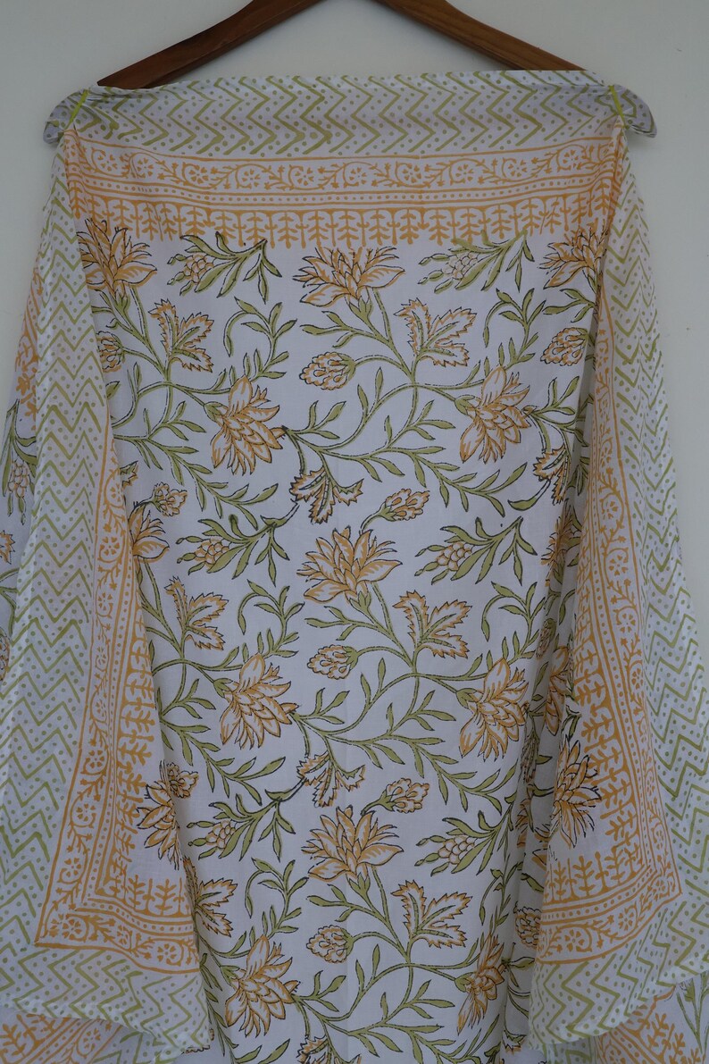 Hand Block Printed Cotton Sarong: Floral Bohemian Beach Wrap, Lightweight Natural Cotton Floral Pareo | Eco-Friendly Hand Block Print Sarong thumbnail 2