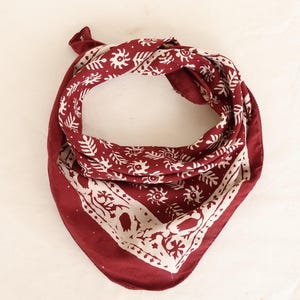 Hand Block Printed Cotton Bandana: Red Floral Boho Scarf | Eco-Friendly Head Wrap | Boho Hair Accessory Gift for Her