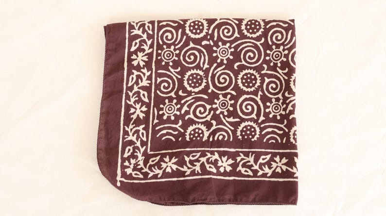 Hand Block Printed Cotton Bandana: Boho Floral Head Scarf | 100% Cotton Floral Head Scarf | Boho Hair Wrap, Neck Scarf & Gift | Artisan Made thumbnail 4