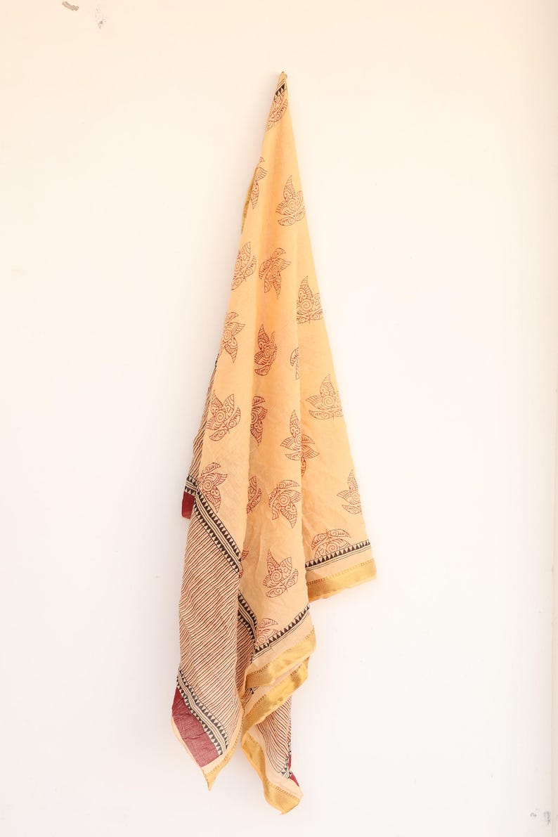 Boho Beach Sarong, Hand Block Print Cotton Wrap Skirt, Beige Floral Pareo, Resort Wear, Summer Beachwear, Vacation Sarong,Swim Cover Up thumbnail 3