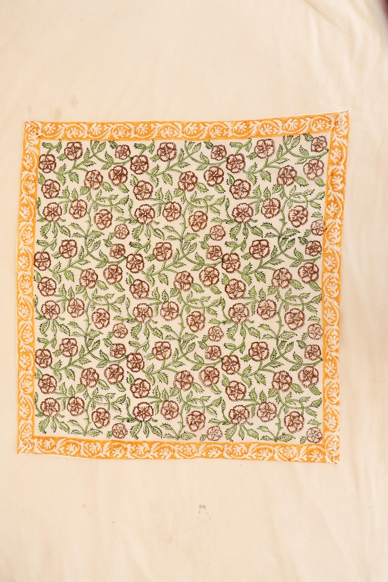 Handmade Cotton Bandana: Block Print Floral Head Scarf thumbnail 2