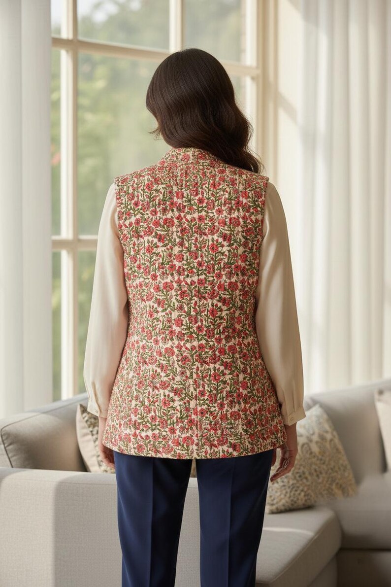 Indian Cotton Quilted Jacket Partywear Short Jacket New Style Jacket Women's Gifts Handmade Jacket | ummer bohemian long coat,gift for her thumbnail 4
