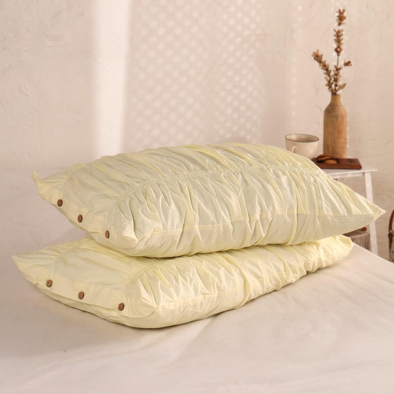 Yellow pesteal Color Pure Cotton Wrinkle Quilt Cover, Comforter Cover, 100% Cotton Boho Quilt Cover, Bohemian Dorm Bedding Set Cover Gift thumbnail 5