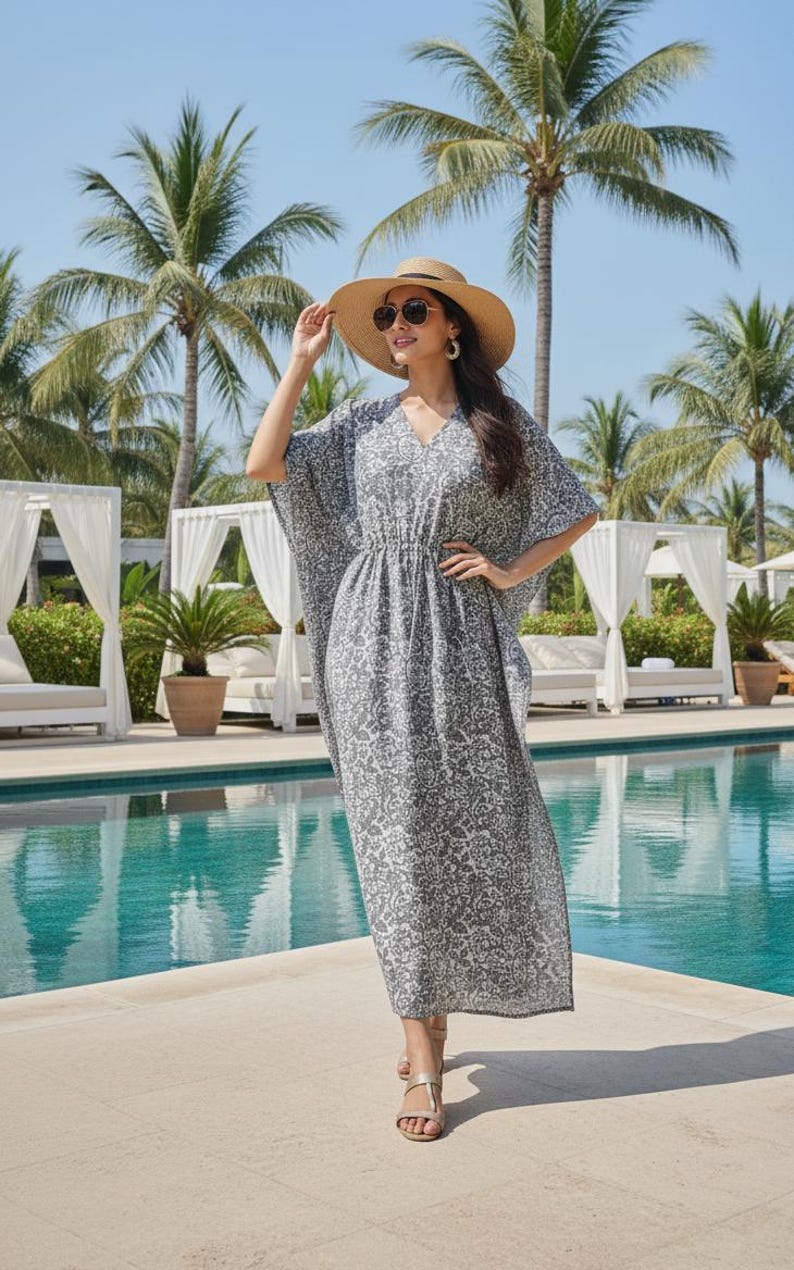 Cotton Kaftan Indian Floral Kaftan Long Caftan Dress For to be Moms Beach Cover up Underwear Indian Kaftan Maxi Dress Bikini Cover Up Caftan thumbnail 2