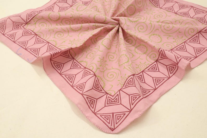 Floral Block Print Cotton Bandana Scarf: Handmade Ethical Fashion | Cotton Headscarf | Boho Hair Accessory | Handmade & Eco Friendly thumbnail 2