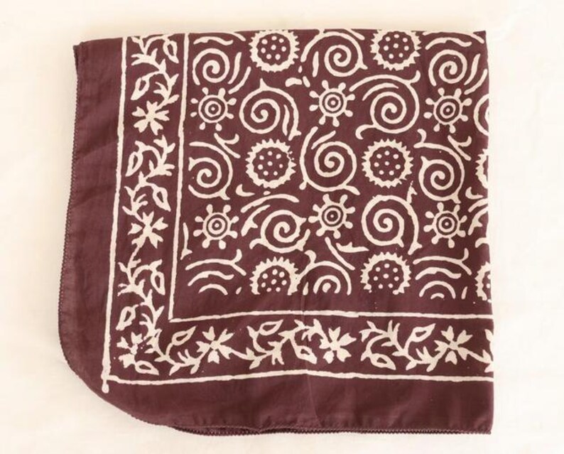 Set of 7 Hand Block Print Cotton Bandanas | Vintage Floral & Geometric Prints | Scarf Bundle | Hair, Face / Neck Accessory, Perfect Gift Set thumbnail 5