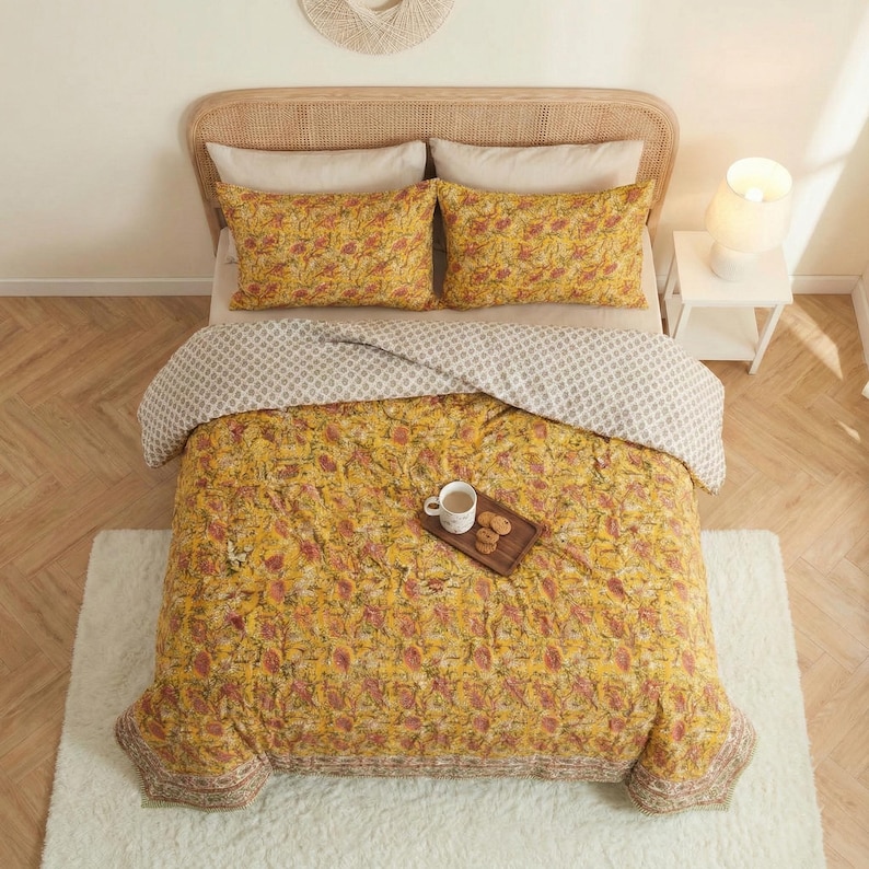 Printed Cotton Duvet Cover – Soft Breathable Bedding, Modern Bedroom Decor | Floral Printed Pillow Covers Queen King Full Size Duvet Cover thumbnail 3