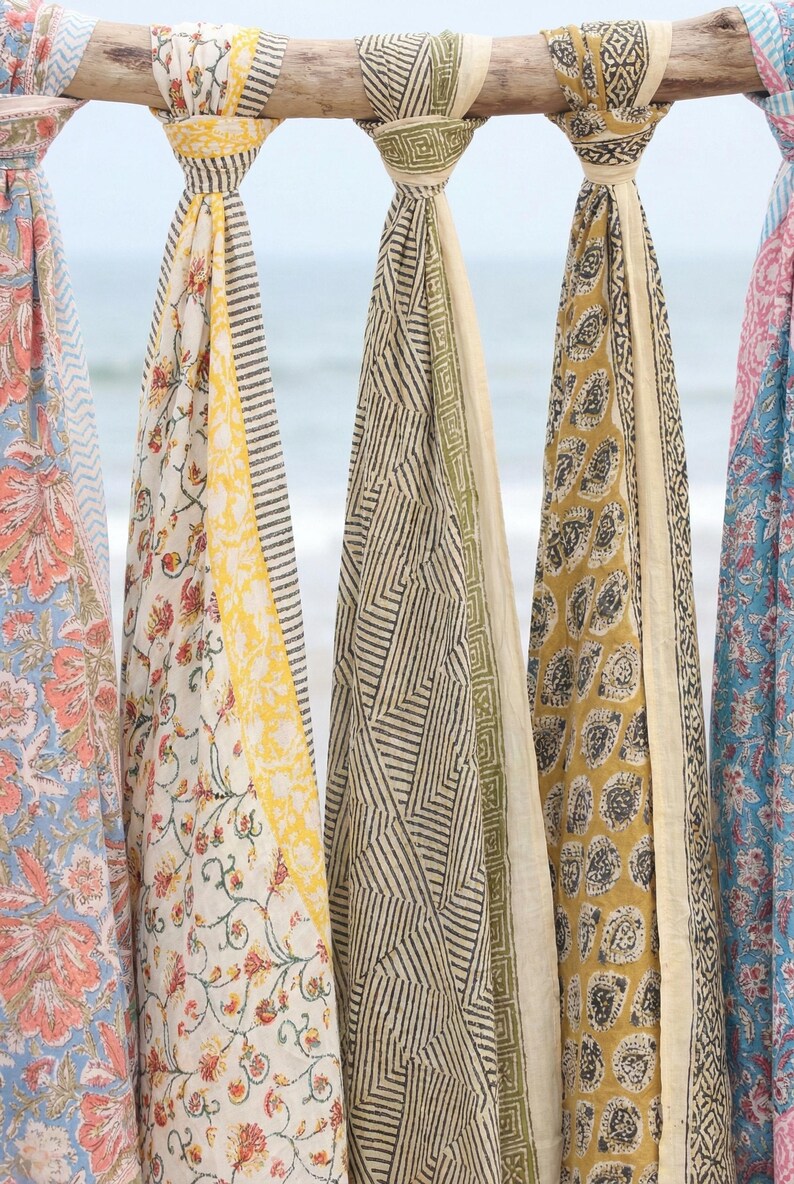 Set of 5 Hand Block Print Cotton Sarongs – Beach & Resort Wraps, Beach, Swim / Travel Wraps | Birthday Perfect Gift, Vacation Cover-Ups thumbnail 2