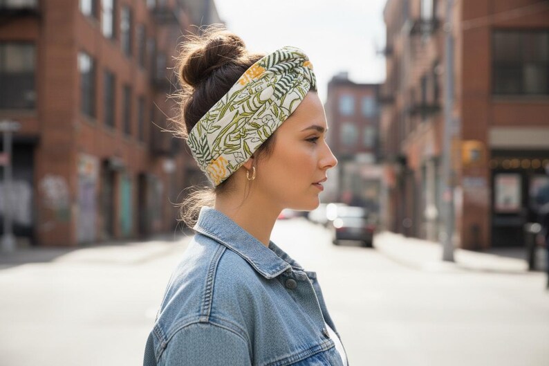 Handprinted Cotton Bandana, Floral Head Scarf, Beach Bandana, Summer Headband, Festival Bandana, Cotton Scarf, Bandana Headband, Hair Scarf thumbnail 2