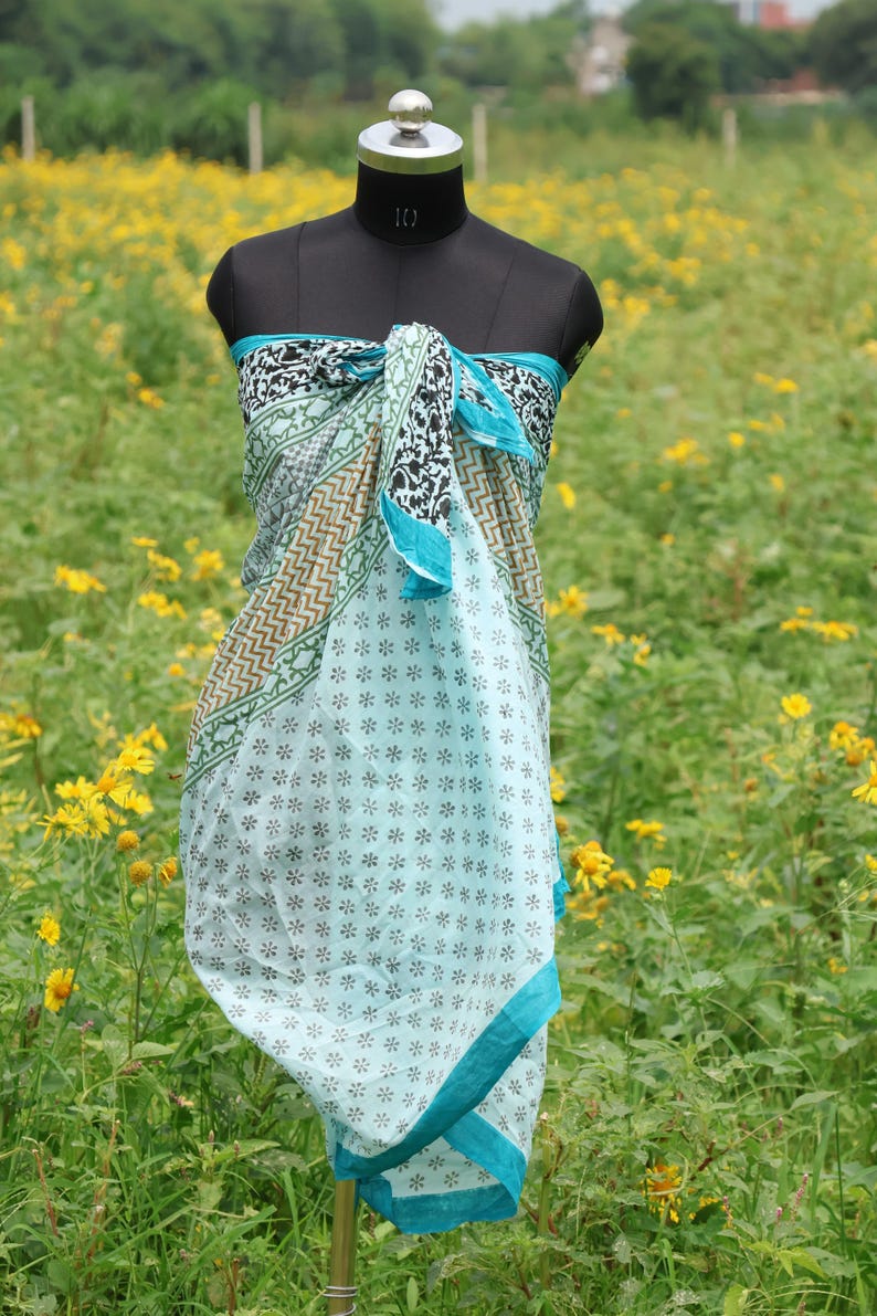 Hand Block Print Cotton Sarong: Bohemian Beach Wrap, 100% Cotton Beach Wrap, Bohemian Resort Wear, Gift for Her , summer Boho Sarong thumbnail 3