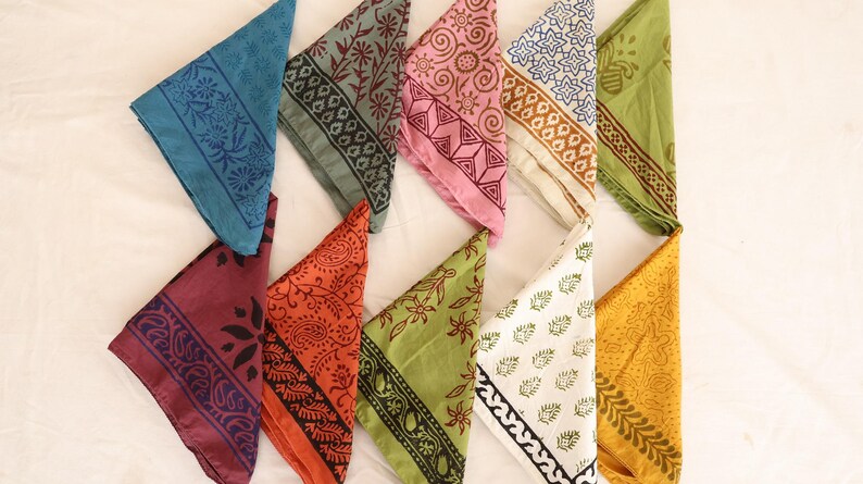 Set Of 10 Boho Cotton Bandana, Handmade Lightweight Paisley Bandana, Hair Or Neck Wrap, Eco-Friendly Fashion Gift For All, Cotton Bandanas thumbnail 3