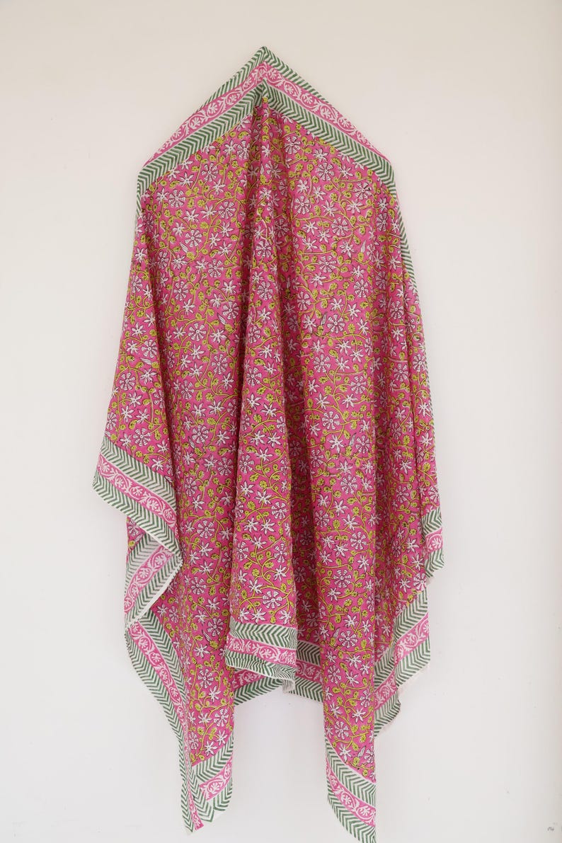 Hand Block Printed Cotton Sarong: Lightweight Beach Wrap, Artisan Made, Lightweight Summer Wrap, Eco Friendly Gift For Her , Resort & Outfit thumbnail 3