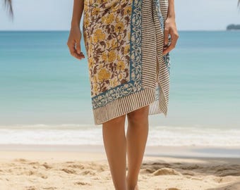 Pareo de algodón suave con estampado a mano, bufandas largas, prenda de playa a la moda, pareo bohemio / ropa de vacaciones en resort / voile de algodón, bufanda, pareos