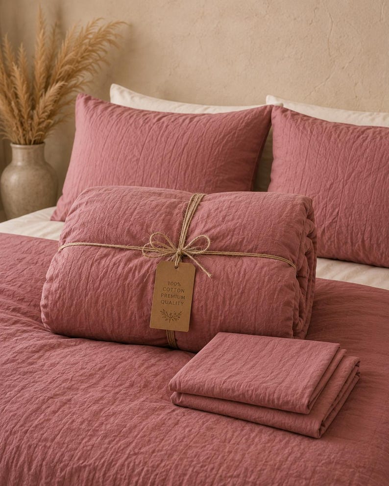 Dusty Rose Linen Duvet Cover Set, Soft Washed Bedding, Boho Bedroom Decor, Rustic Cottagecore Comforter Cover, Natural Luxury Linen Bedding thumbnail 5