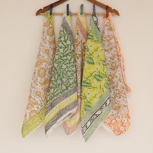 Handblock Print Cotton Bandana Scarf: Set of 5, Boho Headwrap