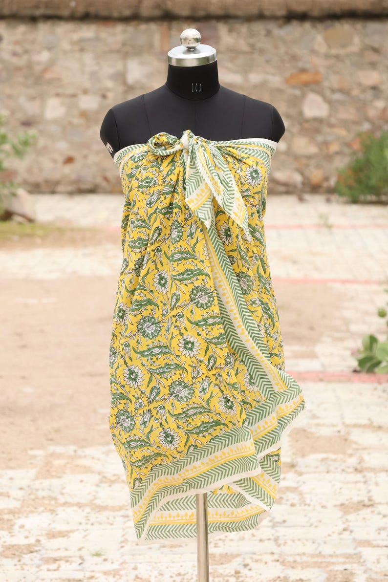 Set of 5 Handcrafted Cotton Sarongs | Artisan Block Print Pareos | Soft Lightweight Beach Wraps | Birthday Perfect Gift, Vacation Cover-Ups thumbnail 5