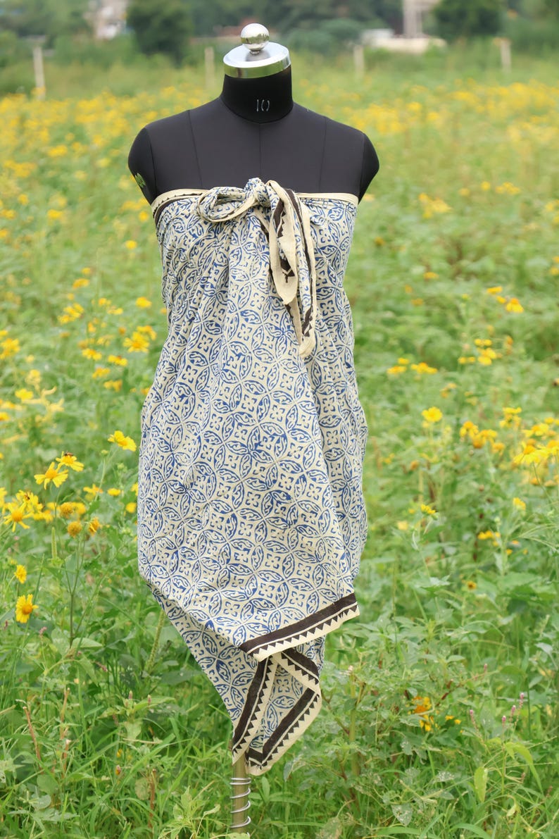 Block Print Cotton Scarf, Sarong Wrap, Beachwear Cover Up, Lightweight Summer Dupatta, Women’s Summer Wrap, Mother's Day Gift, Gift for Her thumbnail 2