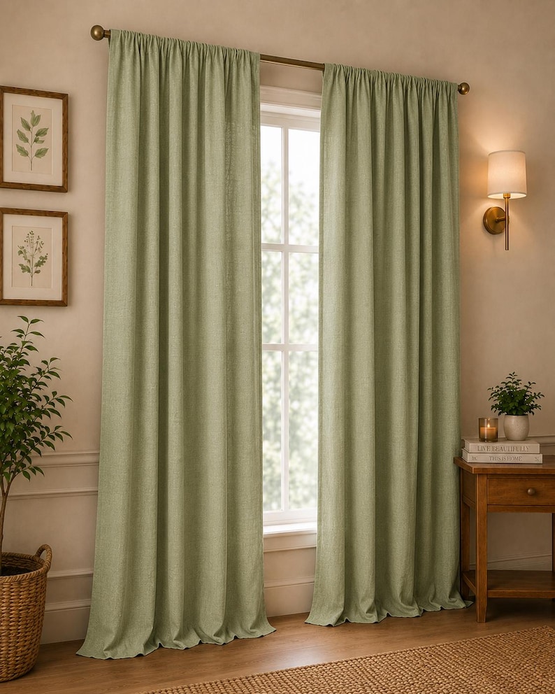 Mustard Yellow Linen Curtain Panel – Farmhouse Window Drapes, Rustic Textured Curtain,Custom Long Curtain, Boho Home Decor Curtain Panel thumbnail 4
