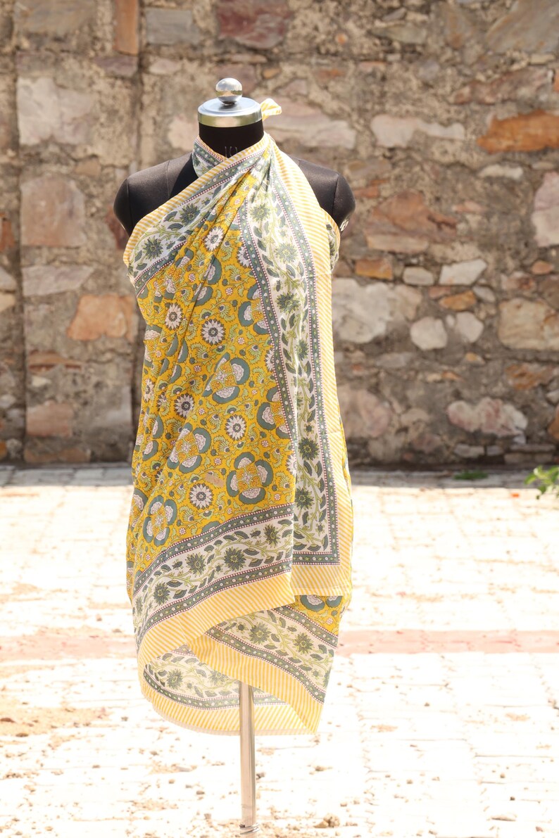Set of 5 Cotton Block Print Sarongs | Handmade Beach Wrap Pareo | Lightweight Summer Scarf | Birthday Perfect Gift | Resort & Beach Wear thumbnail 5