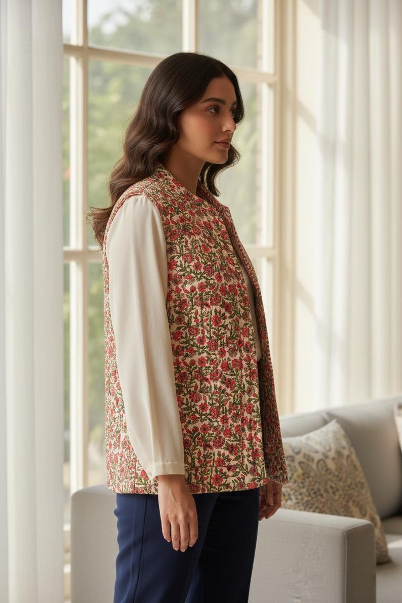Indian Cotton Quilted Jacket Partywear Short Jacket New Style Jacket Women's Gifts Handmade Jacket | ummer bohemian long coat,gift for her thumbnail 3