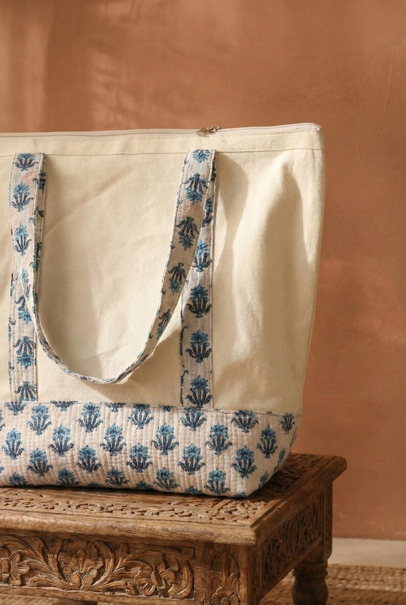 Floral Canvas Tote Bag for Women,Handmade Cotton Market Bag,Sustainable Everyday Tote, Everyday Shopping & Travel Bag, Tote Bag Gift for Her thumbnail 4