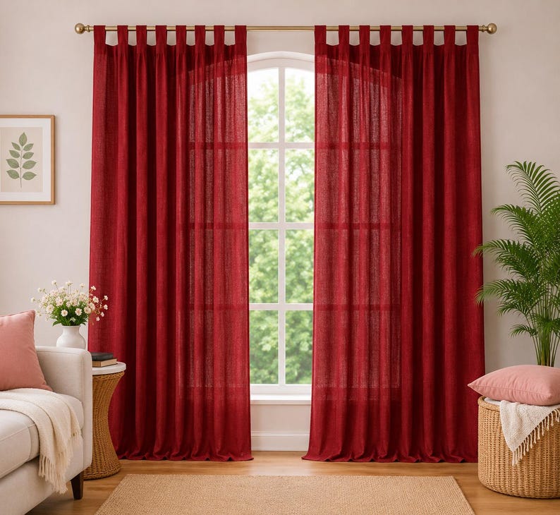 Brown Linen Curtain Panels – Semi Sheer Rustic Window Drapes, Rod Pocket Farmhouse Curtains, Custom Linen Look for Living Room & Bedroom thumbnail 5