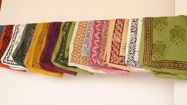 Set Of 10 Boho Cotton Bandana, Handmade Lightweight Paisley Bandana, Hair Or Neck Wrap, Eco-Friendly Fashion Gift For All, Cotton Bandanas thumbnail 4